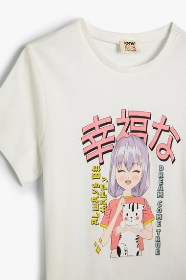 تي شيرت كوتون للبنات بتصميم أنيمي، بأكمام قصيرة وياقة دائرية، مصنوع من القطن، متوفر بألوان متعددة وأحجام مختلفة - صورة 3