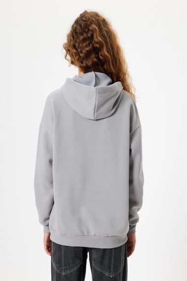 Oversized Hooded Sweatshirt with Bear Print and Slogan, Made from Recycled Yarn, Comfortable and Stylish in Gray - photo 3