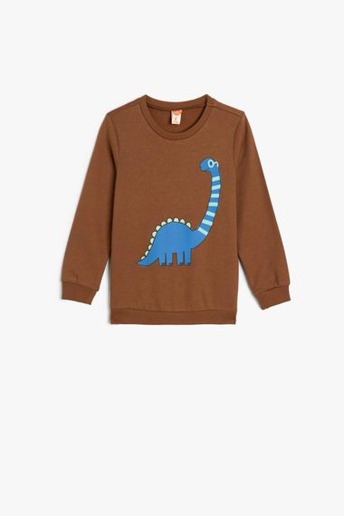 Koton Erkek Bebek Dinozor Baskılı Sweatshirt Uzun Kollu Bisiklet Yaka Pamuklu - fotoğraf 1