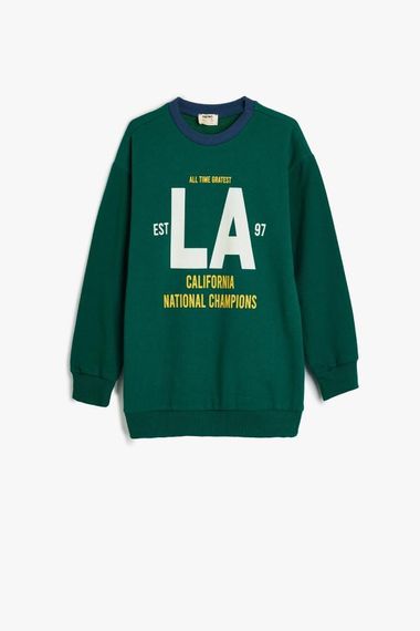 سويت شيرت أوروبي لماركة كوتون للأطفال الأولاد بكم طويل، طباعة كلية، ياقة دائرية، قطن، بأحجام متعددة، لون أخضر - صورة 1