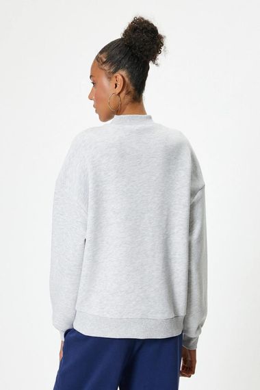Oversize College Print Sweatshirt with Round Neck, Brushed Interior, Available in Gray and Multiple Sizes - photo 4