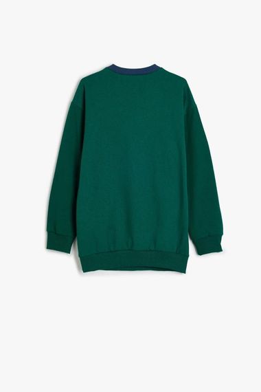 سويت شيرت أوروبي لماركة كوتون للأطفال الأولاد بكم طويل، طباعة كلية، ياقة دائرية، قطن، بأحجام متعددة، لون أخضر - صورة 2