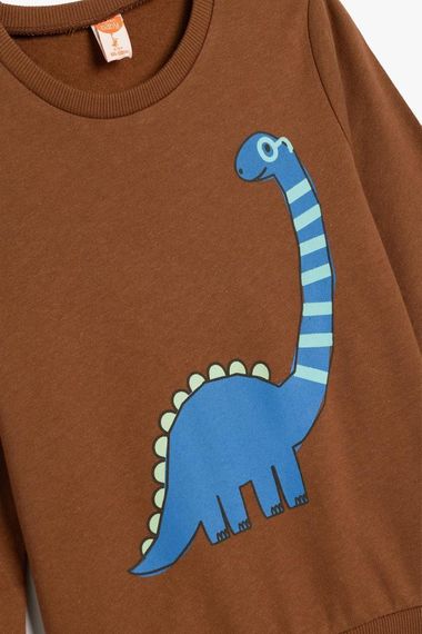 Koton Erkek Bebek Dinozor Baskılı Sweatshirt Uzun Kollu Bisiklet Yaka Pamuklu - fotoğraf 3