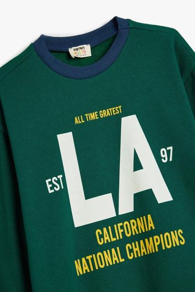 سويت شيرت أوروبي لماركة كوتون للأطفال الأولاد بكم طويل، طباعة كلية، ياقة دائرية، قطن، بأحجام متعددة، لون أخضر - صورة 3