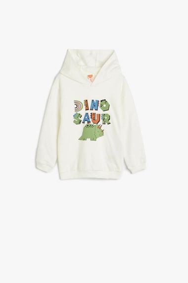 Koton Erkek Bebek Kapşonlu Sweatshirt Uzun Kollu Bisiklet Yaka Dinozor Baskı Detaylı Pamuklu - fotoğraf 1