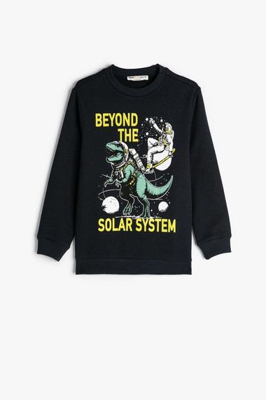 Детский свитшот с динозаврами, длинные рукава, круглый вырез, с начесом, 100% хлопок, доступен в размерах от 4 до 12 лет, цвет: темно-синий - фото 1