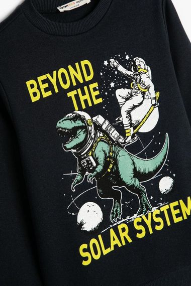 Детский свитшот с динозаврами, длинные рукава, круглый вырез, с начесом, 100% хлопок, доступен в размерах от 4 до 12 лет, цвет: темно-синий - фото 3