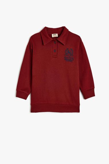 Koton Erkek Çocuk Oversize Polo Sweatshirt Uzun Kollu İşleme Detaylı Düğmeli - fotoğraf 1