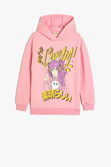 Koton Kız Çocuk Oversize Kapşonlu Sweatshirt Anime Baskılı Uzun Kollu - صورة 1