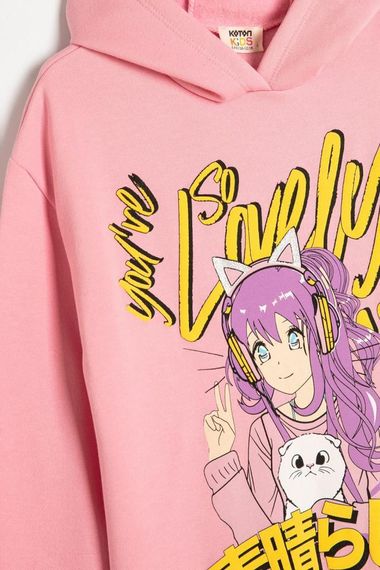 Koton Kız Çocuk Oversize Kapşonlu Sweatshirt Anime Baskılı Uzun Kollu - صورة 3