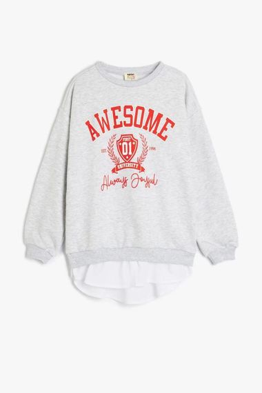 Koton Kız Çocuk Slogan Baskılı Bisiklet Yaka Uzun Kollu Oversize Sweatshirt - fotoğraf 1