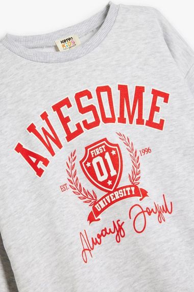 Koton Kız Çocuk Slogan Baskılı Bisiklet Yaka Uzun Kollu Oversize Sweatshirt - fotoğraf 3