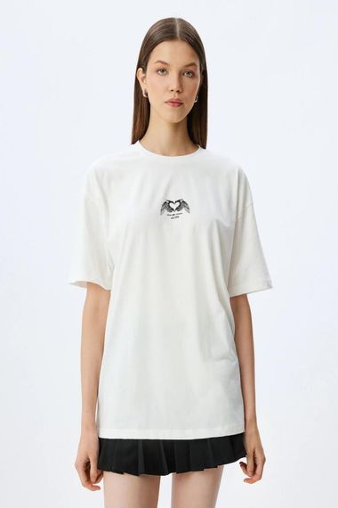 Koton Oversize Arkası Baskılı Sloganlı Bisiklet Yaka Kısa Kollu Tişört - photo 3