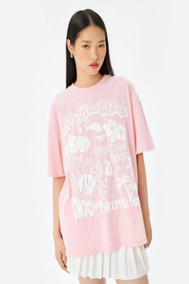 Koton Slogan Baskılı Oversize Bisiklet Yaka Kısa Kollu Tişört - photo 3