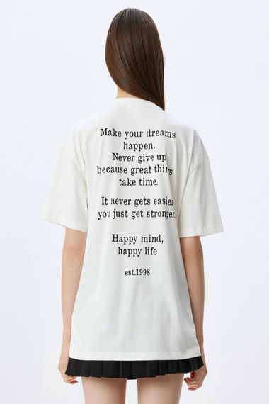 Koton Oversize Arkası Baskılı Sloganlı Bisiklet Yaka Kısa Kollu Tişört - photo 4