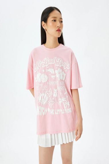 Koton Slogan Baskılı Oversize Bisiklet Yaka Kısa Kollu Tişört - photo 2