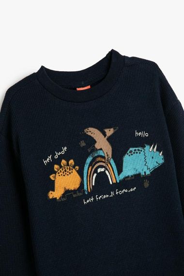 Koton Erkek Bebek Sweatshirt Dinozor Baskılı Bisiklet Yaka Uzun Kollu Dokulu Pamuklu - photo 3