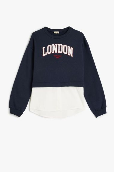 Koton Kız Çocuk Sweatshirt London Şehir Baskılı Bisiklet Yaka Gömlek Etek Ucu Detaylı Şardonlu - photo 3