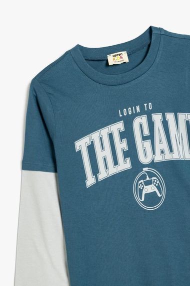 Футболка для хлопчиків Koton з принтом наспису, довгими рукавами, круглим вирізом, 100% бавовна, стильна та комфортна - фото 3