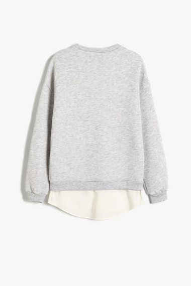 Koton Kız Çocuk Sweatshirt Baskılı Bisiklet Yaka Gömlek Etek Ucu Detaylı Şardonlu - fotoğraf 5