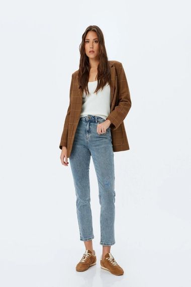 Джинсы Koton с нормальной талией и прямыми штанинами, индиго, идеальны для повседневной носки, 98% хлопка, вместительные карманы - фото 1