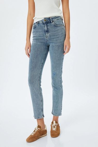 Джинсы Koton с нормальной талией и прямыми штанинами, индиго, идеальны для повседневной носки, 98% хлопка, вместительные карманы - фото 3