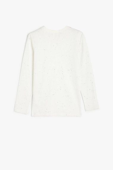 Дитяча футболка з білим кольором, довгими рукавами та круглим вирізом, виготовлена з 100% бавовни з декоративними паєтками - фото 2