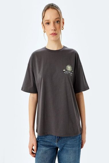 Котоновий короткий рукавний футболка з принтом, зручний крій, круглий виріз, 100% бавовна для повсякденного носіння - фото 3