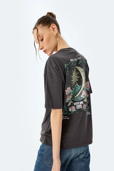 Котоновий короткий рукавний футболка з принтом, зручний крій, круглий виріз, 100% бавовна для повсякденного носіння - фото 1