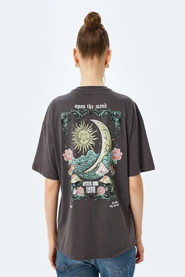 Котоновий короткий рукавний футболка з принтом, зручний крій, круглий виріз, 100% бавовна для повсякденного носіння - фото 4