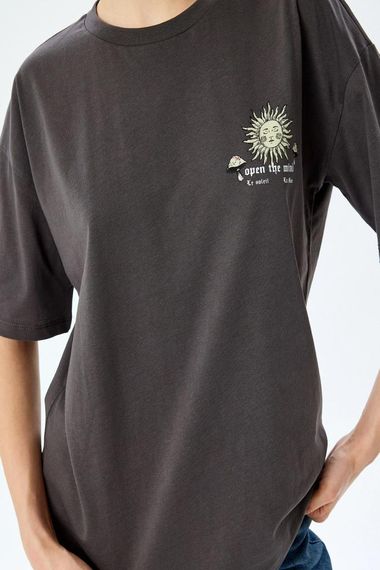 Котоновий короткий рукавний футболка з принтом, зручний крій, круглий виріз, 100% бавовна для повсякденного носіння - фото 5