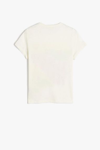 Футболка з коротким рукавом для дівчаток Koton, круглий виріз, з принтом на слоган, з блискітками, бавовна, стильна та практична - фото 2