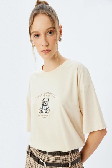 Koton Slogan Baskılı Bisiklet Yaka Kısa Kollu Oversize Tişört - photo 2