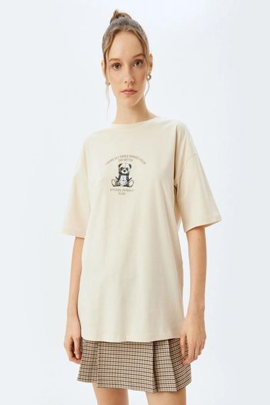 Koton Slogan Baskılı Bisiklet Yaka Kısa Kollu Oversize Tişört - photo 3