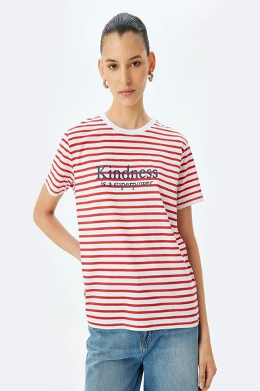 Короткий рукав бавовняна футболка з малюнком у смужку, велосипедний виріз, стильна та комфортна для повсякденного носіння - фото 3