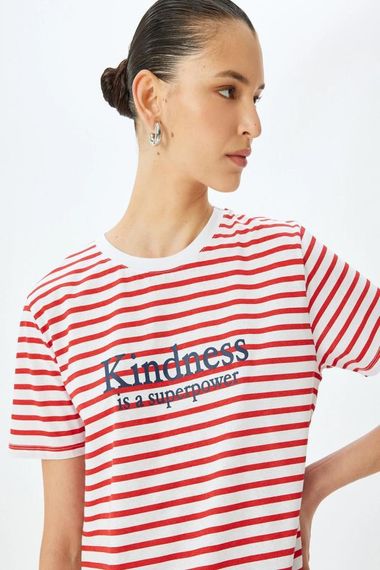 Короткий рукав бавовняна футболка з малюнком у смужку, велосипедний виріз, стильна та комфортна для повсякденного носіння - фото 1