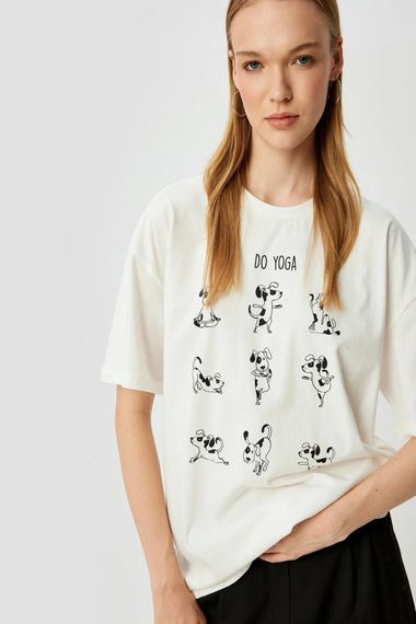 Koton Oversize Tişört Baskılı Bisiklet Yaka Kısa Kollu Pamuklu - photo 1