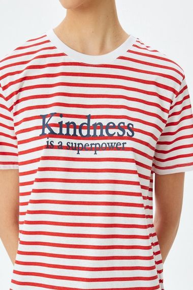 Короткий рукав бавовняна футболка з малюнком у смужку, велосипедний виріз, стильна та комфортна для повсякденного носіння - фото 5