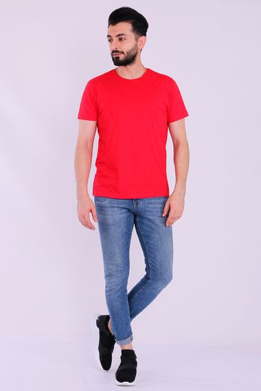 Red Basic Short Sleeve Men's Slim Fit Tshirt - photo 1