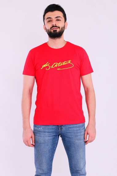 Yellow Red Ataturk signature Short Sleeve Men's Slim Fit Tshirt