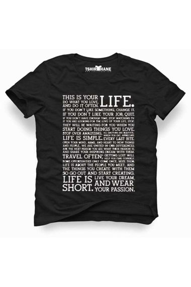 Футболка Tshirthane "Это твоя жизнь" комиксовый принт, мужской узкий крой slim fit, черного цвета, размеры: S, M, L, XL, XXL, XS