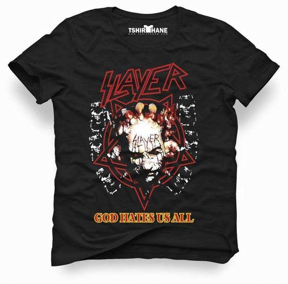 تي شيرت Tshirthane Slayer God Hates Us All Rock Metal Music المطبوع للرجال بقصة ضيقة