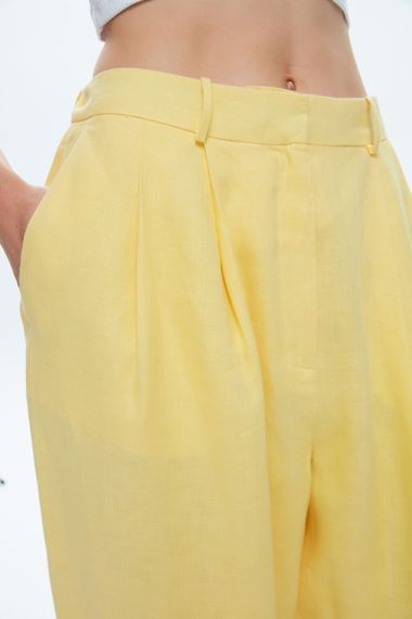 Light Yellow Fashion Passion Pleated Linen Pants - 100% Linen, Sizes 34-42, Machine Wash Cold, Low Iron, No Bleach, Brand: MAVI - photo 1