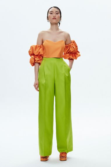 Neon Green Mert Aslan High-Waisted Wide-Leg Trousers by MAVI, 100% Polyester, Available in Sizes S, XS, L, M - photo 5