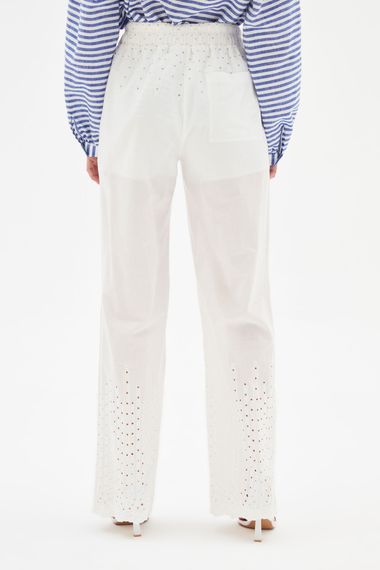 White High-Waisted Pocket Cotton Lace Pants - photo 3