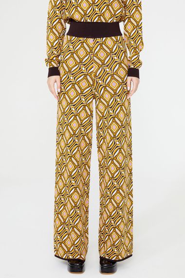 Chic Yellow Patterned Knit Trousers with High Waist and Wide Legs by MAVI, Made of 42% Rayon, 36% Polyamide, and 22% Fluffy Fabric - photo 1