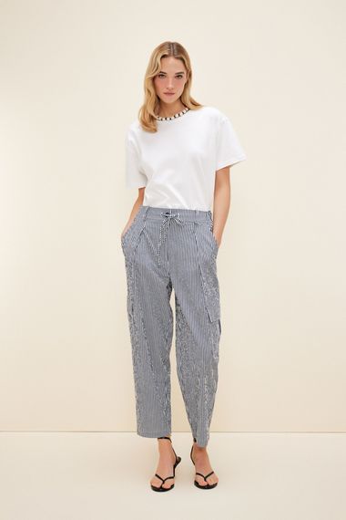 Navy Striped Casual Chino Trousers by MAVI, Comfortable Fit, Pleated, Zippered, 61% Viscose, 37% Polyester, 2% Elastane, Available Sizes 34-46 - photo 3