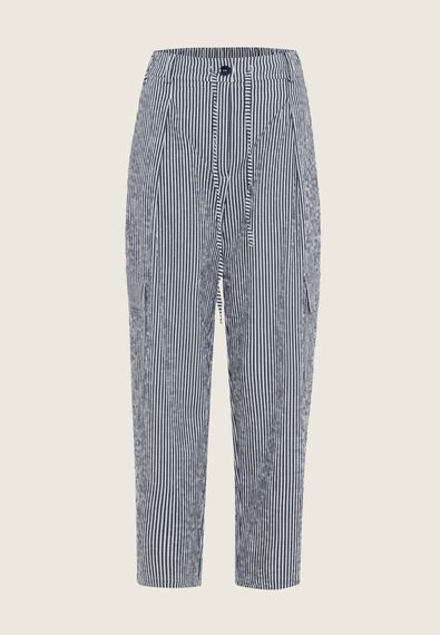 Navy Striped Casual Chino Trousers by MAVI, Comfortable Fit, Pleated, Zippered, 61% Viscose, 37% Polyester, 2% Elastane, Available Sizes 34-46 - photo 5