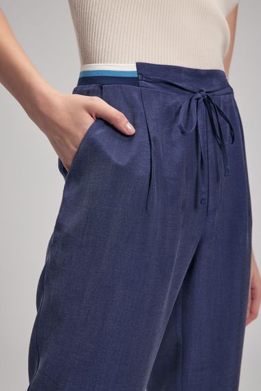 Navy Pleated Trousers for Office Chic - 60% Lyocell, 40% Linen, Mid-Rise, Comfortable Fit, Available in S, M, L, XL, XS - photo 1