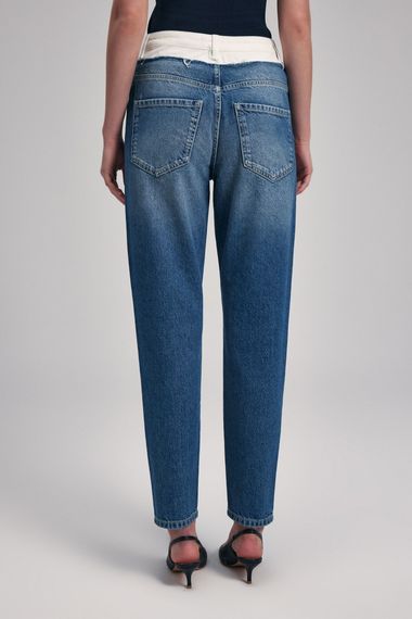 Mavi High-Waisted Two-Tone Denim Pants for Office Style with Zipper and Pockets, 100% Cotton, Slim Fit, Available in Sizes S, M, L, XL, XS - photo 4